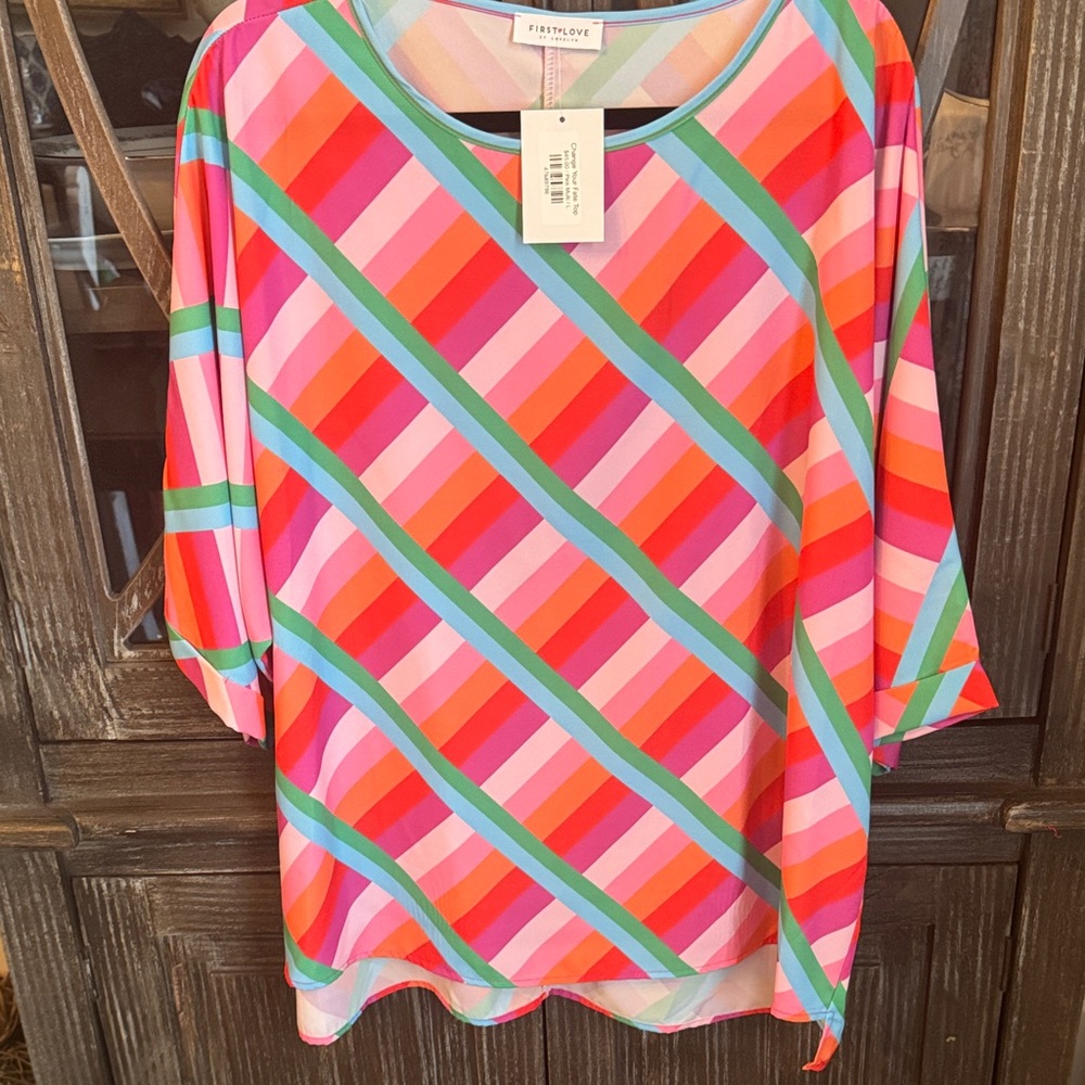 First Love Women's Vibrant Diagonal Striped Blouse